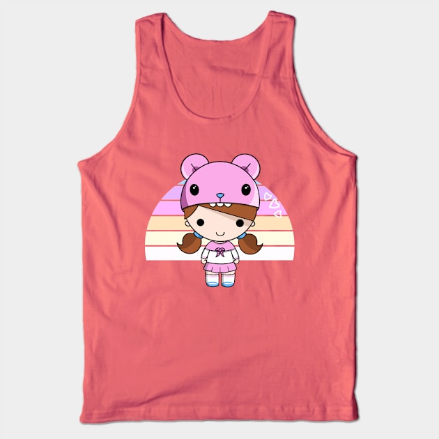 Kawaii Girl in Pink and Rainbow Tank Top by RoeArtwork